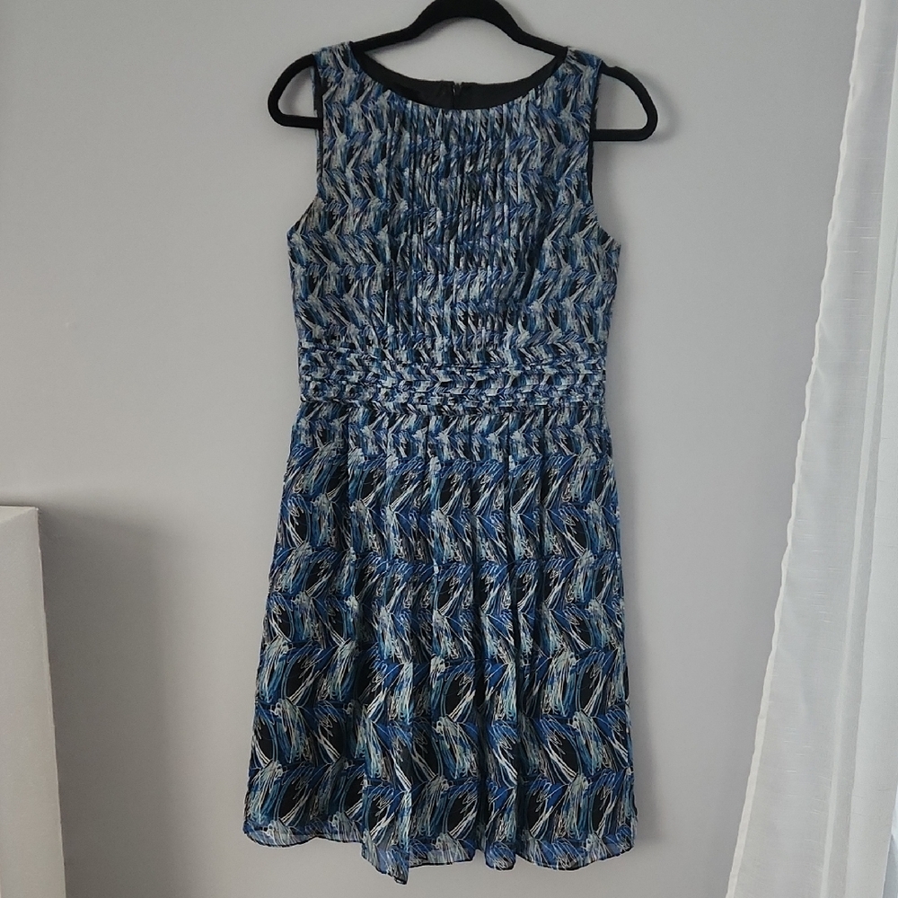 David Meister Blue Multi-Tone Sleeveless A-Line Dress